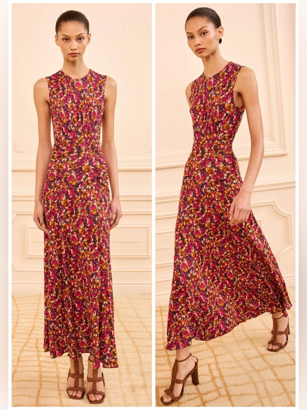 Ulla Johnson Fuchsia Floral-Print Sleeveless Midi Dress